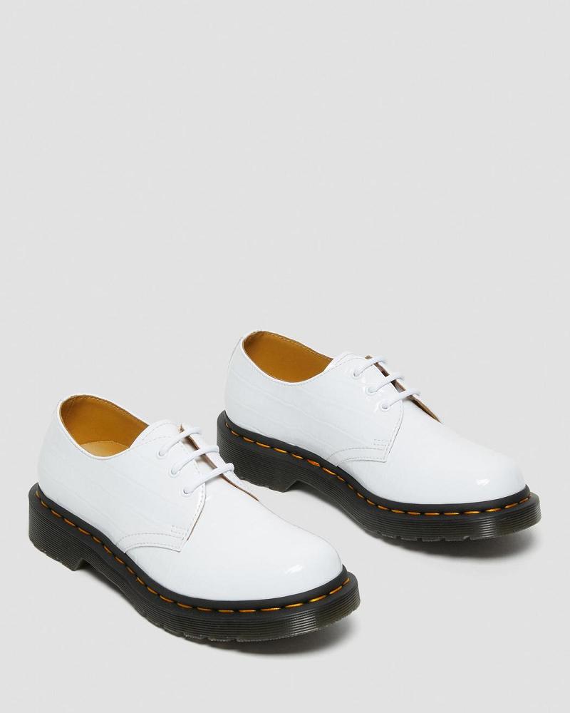 Zapatos Oxford Dr Martens 1461 Charol Croc Emboss Cuero Mujer Blancos | MX 432VRW